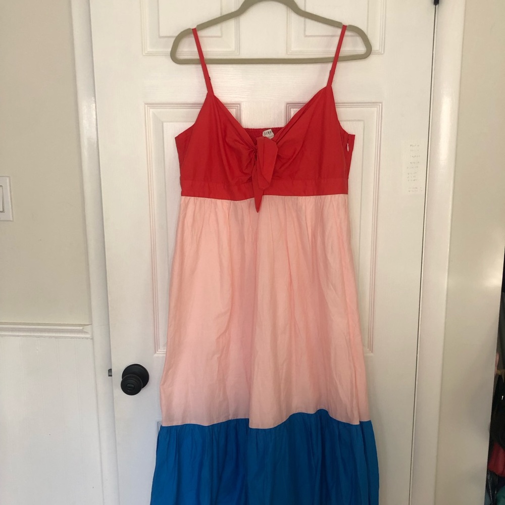 J Crew Colorblock Tie Front Cutout Midi Dress - Picture 2 of 13